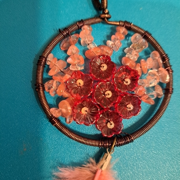 Handcrafted Pink Feathered and Beaded Pierced Hook Earrings - Picture 5 of 6